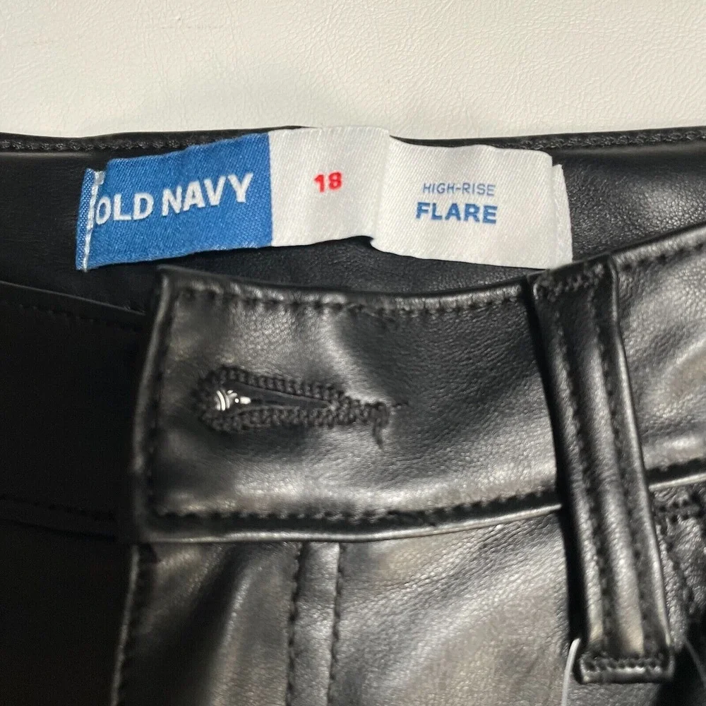 Old Navy High Rise Flare Pants Girls 18 Black Faux Leather New